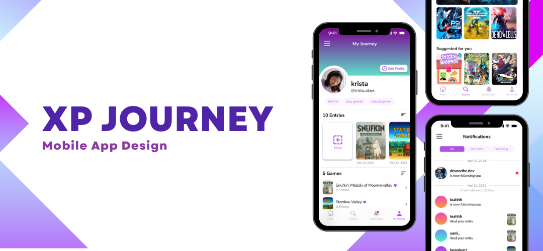 Hero image with the title XP Journey, Mobile App Design