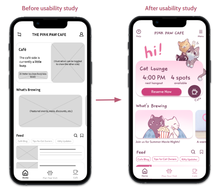 
					Showing the changes between the home screen before and after the usability test